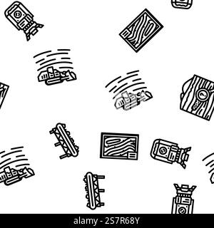 illustrazione a linee sottili con motivo vettoriale senza cuciture per ingegneri minerari. vettore di pattern senza cuciture per l'industria mineraria Illustrazione Vettoriale