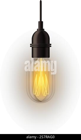 Lampadina vintage appesa al soffitto. Lampada edison realistica isolata su sfondo bianco. Lampadina vintage appesa al soffitto. Lampada edison realistica Illustrazione Vettoriale
