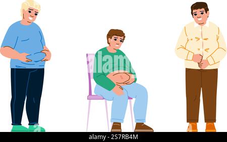 vettore uomo grasso in sovrappeso. peso ritratto, corpo obeso, problema giovane grasso in sovrappeso uomo carattere. persone illustrazione a fumetti piatta. vettore uomo grasso in sovrappeso Illustrazione Vettoriale