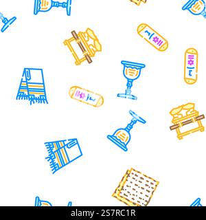 ebraismo religione ebraica modello vettoriale ebraico senza cuciture illustrazione a linee sottili. ebraismo religione ebraica modello vettoriale ebraico senza soluzione di continuità Illustrazione Vettoriale