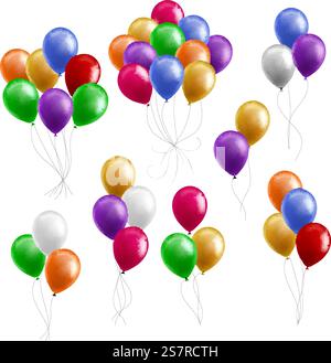 Raggruppa palloncini. Palloncini rotondi colorati decorazioni per feste, gruppi di sfere isolate gonfiate in gomma lucida 3D. Compleanni, nozze o decorazioni di carnevale. Set realistico di sfere di elio. Raggruppa palloncini. Palloncini rotondi colorati decorazioni per feste, gruppi di sfere isolate gonfiate in gomma lucida 3D. Decorazioni per compleanni o carnevale. Set realistico di sfere di elio Illustrazione Vettoriale