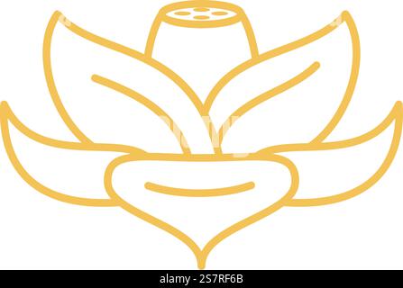 Icona della linea dorata del loto orientale. Decorazione cinese isolata su sfondo bianco. Icona della linea dorata del loto orientale. Decorazione cinese Illustrazione Vettoriale