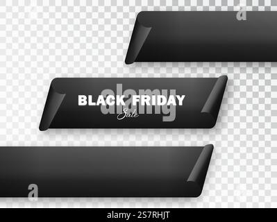 Collezione isolata di banner a nastro in vendita per il Black Friday e listini prezzi vettoriali. Collezione isolata di banner a nastro in vendita per il Black Friday e listini prezzi vettoriali. Illustrazione Vettoriale