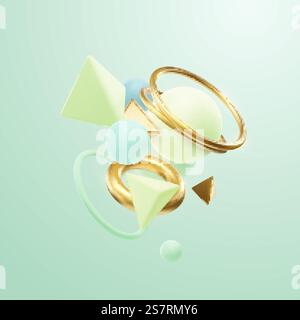 Cluster di forme geometriche multicolore. Composizione astratta ed elegante. Illustrazione vettoriale 3D. Primitive della geometria fluida. Design di striscioni o cartelli. Cluster di forme geometriche multicolore. Composizione astratta ed elegante. Illustrazione Vettoriale