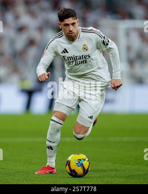 Madrid, Spagna. 20 gennaio 2025. Fede Valverde del Real Madrid durante la partita della Liga EA Sports tra Real Madrid e UD Las Palmas giocata allo stadio Santiago Bernabeu il 19 gennaio 2025 a Madrid, Spagna. (Foto di Bagu Blanco/PRESSINPHOTO) credito: PRESSINPHOTO SPORTS AGENCY/Alamy Live News Foto Stock