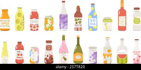 Set di bibite e lattine. Bevanda rinfrescante, bevande in bottiglia. Energia e alcolici, birra e limonata. Illustrazione della raccolta vettoriale della bottiglia di bevanda bevanda bevanda rinfrescante. Set di bibite e lattine. Bevanda rinfrescante, bevande in bottiglia. Energia e alcolici, birra e limonata. Raccolta vettoriale sicura Illustrazione Vettoriale
