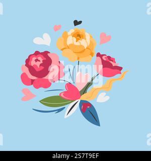 Design a forma di bouquet con cuore floreale Illustrazione Vettoriale