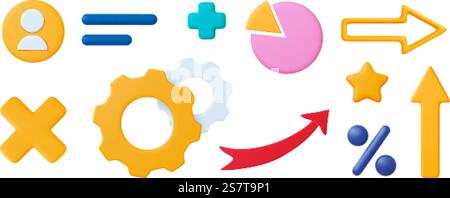 Diversi elementi aziendali 3d per l'ufficio. Frecce, avatar dell'account personale, stella gialla in plastica e grafico a torta. Raccolta vettoriale di infografiche. Illustrazione di grafico a torta, attività infografica. Diversi elementi aziendali 3d per l'ufficio. Frecce, avatar dell'account personale, stella gialla in plastica e grafico a torta. Raccolta vettoriale di infografiche Illustrazione Vettoriale