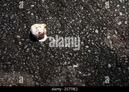 Pallina per gelato fuso sul pavimento il giorno dell'estate Foto Stock