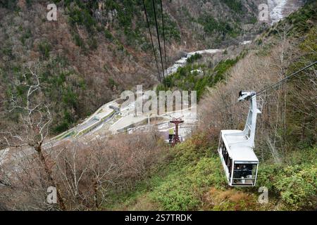 Vista dalla funivia di Shinatoka nelle Alpi giapponesi, prefettura di Gifu, Giappone. Foto Stock