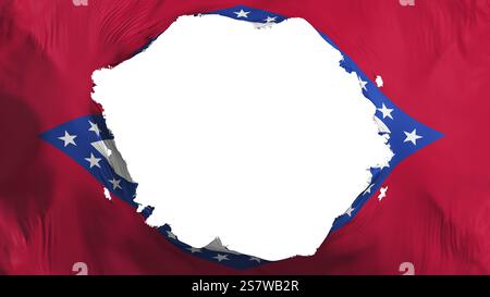 Bandiera di stato dell'Arkansas rotta, sfondo bianco, rendering 3d. Foto Stock