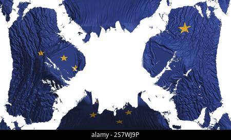 Bandiera strappata dello stato dell'Alaska che fluttua nel vento, su sfondo bianco, rendering 3d. Foto Stock