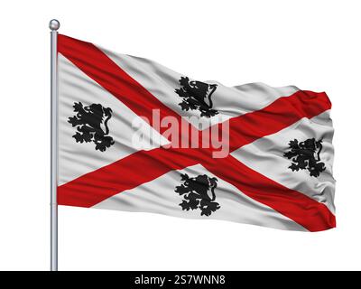 Seraing City Flag su Flagpole, Belgio, isolato su sfondo bianco, rendering 3D. Foto Stock