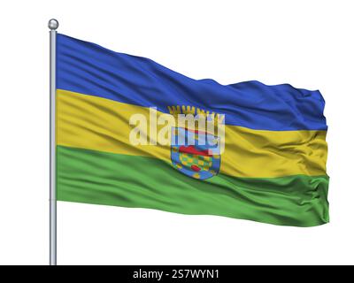 Quilicura City Flag on Flagpole, Country Chile, isolato su sfondo bianco, rendering 3D. Foto Stock