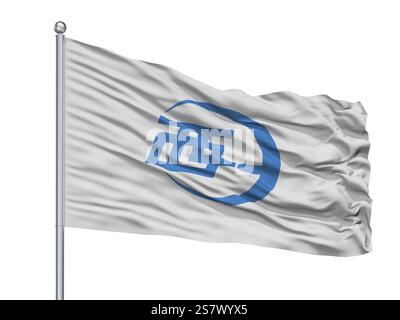 Città Seiyo bandiera sul pennone, paese Giappone, Prefettura di Ehime, isolato su sfondo bianco Foto Stock