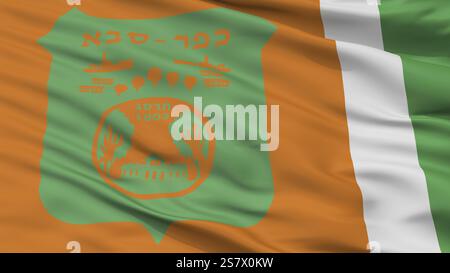 Kefar Saba City Flag, Country Israel, Vista ravvicinata, rappresentazione 3D. Foto Stock