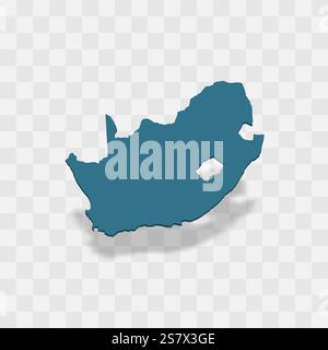 Sudafrica rappresentazione vettoriale dettagliata della silhouette del paese. Mappa 3D su sfondo trasparente con ombra esterna. Per uso didattico, decorativo o informativo. Illustrazione Vettoriale