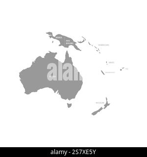 Mappa politica dettagliata che evidenzia i confini del paese attraverso l'Australia e l'Oceania, tra cui l'Australia e la nuova Zelanda. Un riferimento utile per gli studi geografici. Illustrazione Vettoriale