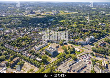 Vista aerea, Kassenärztliche Vereinigung Westfalen-Lippe (KVWL) e nuovo garage KVWL, zona residenziale con vista sul Westfalenpark con Florian Foto Stock