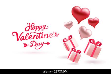 Buon San Valentino cuore e palloncini, biglietto d'auguri dal 14 febbraio. Vettore Illustrazione Vettoriale