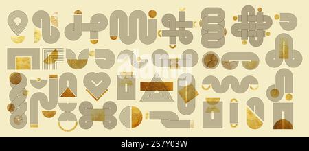 Linee ad arco zen. Forme geometriche astratte con texture dorata. Illustrazione vettoriale. Illustrazione Vettoriale