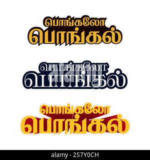 Una vivace illustrazione del set tipografico Happy Pongal. Colorato design tipografico tamil. Perfetto per pubblicità, festival o campagne promozionali Illustrazione Vettoriale