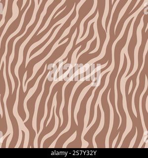 Motivo alla moda zebra, pelle di animali africani, motivo vettoriale a ripetizione senza cuciture, colori marroni Illustrazione Vettoriale