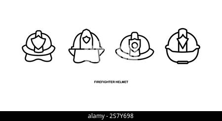 Set di icone del casco Fireman. Semplice illustrazione dell'icona vettoriale del casco da pompiere per il Web Illustrazione Vettoriale