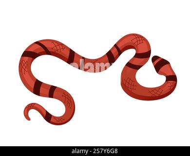 Serpente rosso con strisce nere in posizione scivolosa. Semplice design di animali da cartone animato. Perfetto per rettili o animali selvatici. Illustrazione vettoriale isolata su Illustrazione Vettoriale
