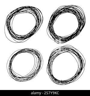 Set di quattro forme di ellisse disegnate a mano da schizzo. Disegno abstract Pencil Scribble. Illustrazione vettoriale. Illustrazione Vettoriale