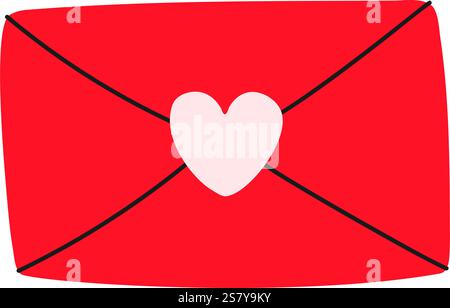 Icona lettera d'amore. Love post con grafica a cuore rosa isolata. Stampa romantica. Sfondo trasparente. Illustrazione vettoriale disegnata a mano EPS10 Illustrazione Vettoriale