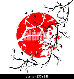 Ramo di ciliegio con fiore sakura. Vettore di fiori di ciliegio acquerello. Sfondo rosa sakura fiore. Sakura su sfondo bianco. Acquerello cher Illustrazione Vettoriale