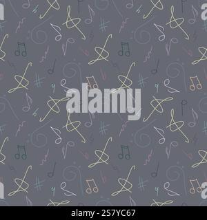 schema degli spartiti a colori. Illustrazione vettoriale come motivo senza cuciture con simboli musicali colorati. Illustrazione Vettoriale