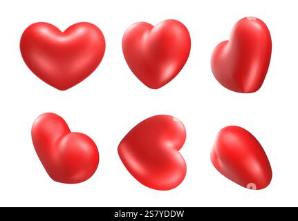 set di icone vettoriali realistiche con cuori rossi 3d. Illustrazione Vettoriale