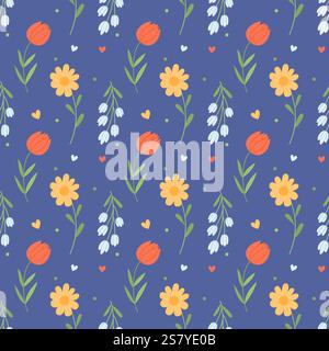 Fiori per bambini motivo senza cuciture per tessuti e avvolgimenti. illustrazione vettoriale Illustrazione Vettoriale