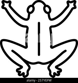 Rana con linea nera, illustrazione vettoriale monocromatica di un rospo, tratto modificabile Illustrazione Vettoriale