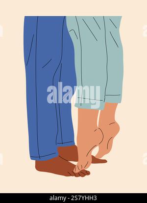 Gambe di coppia multirazziale che abbracciano, baciano vettore Illustrazione Vettoriale