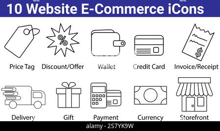 Set di 10 icone di e-commerce del sito Web Illustrazione Vettoriale