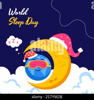 Modello di social media Creative World Sleep Day nell'illustrazione in stile fumetto piatto Illustrazione Vettoriale
