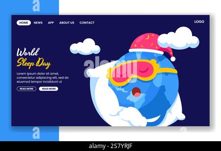 Modello di landing page per i social media per la giornata mondiale del sonno con design a fumetti piatto Illustrazione Vettoriale