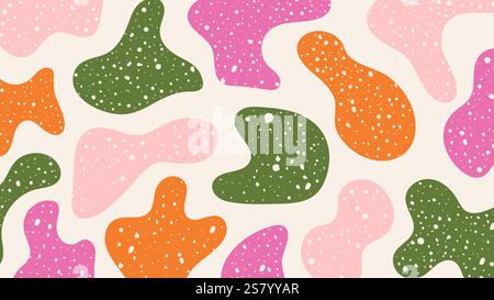 Design divertente e colorato. Forme di doodle disegnate a mano, lobi, punti su sfondo beige Illustrazione Vettoriale