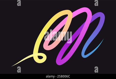 Linee di squiggle sfumatura colore neon. Strisciare con elementi ondulati. Forme colorate organiche astratte su sfondo scuro Illustrazione Vettoriale