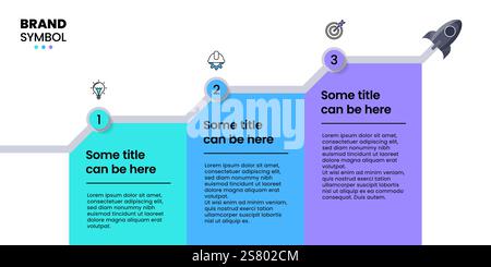 Modello infografico con icone e 3 opzioni o passaggi. Razzo. Può essere utilizzato per layout del flusso di lavoro, diagrammi, banner, webdesign. Illustrazione vettoriale Illustrazione Vettoriale