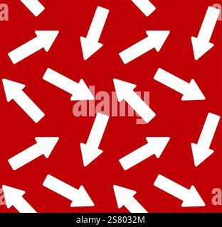Ripetizione continua vettoriale della silhouette a freccia piatta isolata su sfondo rosso Illustrazione Vettoriale