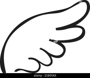 La line art minimalista raffigura un'ala graziosa, che incarna i concetti di libertà, volo e aspirazione, adatta a varie applicazioni di progettazione Illustrazione Vettoriale