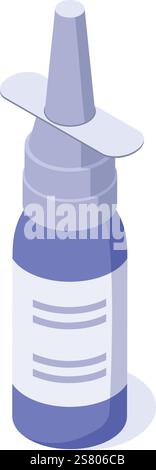 Flacone spray nasale appoggiato su una superficie bianca pulita, che offre sollievo dalla congestione nasale e facilita la respirazione per coloro che soffrono di disturbi da raffreddori o allergie Illustrazione Vettoriale