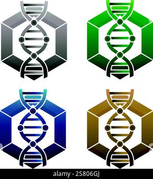 Illustrazione vettoriale della decodifica dell'elica del dna. Simbolo della sequenza a spirale. Icona dell'ingegneria del DNA. Segno di alterazione dell'acido deossiribonucleico. Illustrazione Vettoriale