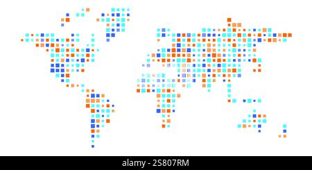 Colorato mondo mappa mosaico di piccole piazze. Illustrazione vettoriale. Illustrazione Vettoriale