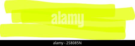 Tre tratti di evidenziatore orizzontale sovrapposti in una vivace tonalità gialla creano un elemento visivo sorprendente su uno sfondo bianco pulito, aggiungendo un tocco di colore e di enfasi Illustrazione Vettoriale