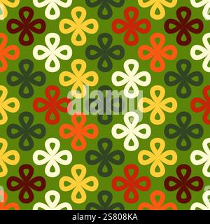Set di motivi lineari senza cuciture con forme colorate di trifoglio su sfondo natalizio. Buon Natale, design ispirati alla moda natalizia e al testo Illustrazione Vettoriale